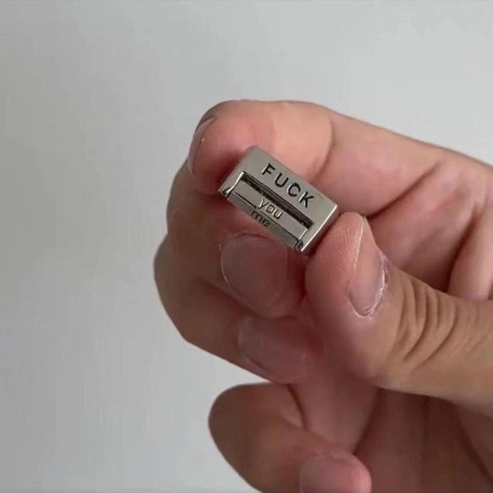 Adjustable Statement Ring - Silver Tone - Rotating Mood Words "F*** You Me Every